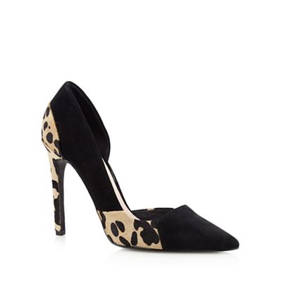 Faith Black leopard print suede court shoes